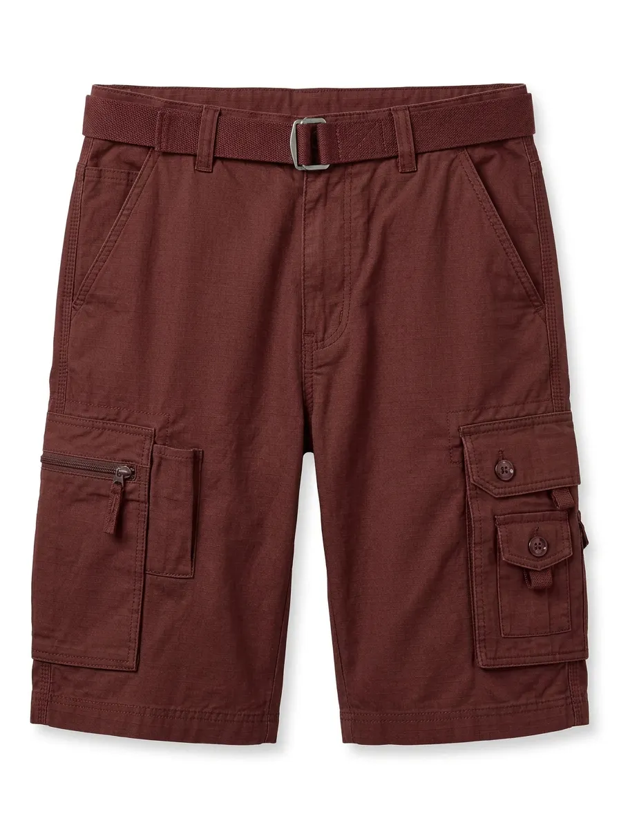 Men's Matching Web Belt Integrated Web Belt Cargo Shorts