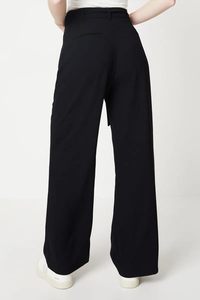 Casual Style Belted Wide Leg Black Trouser