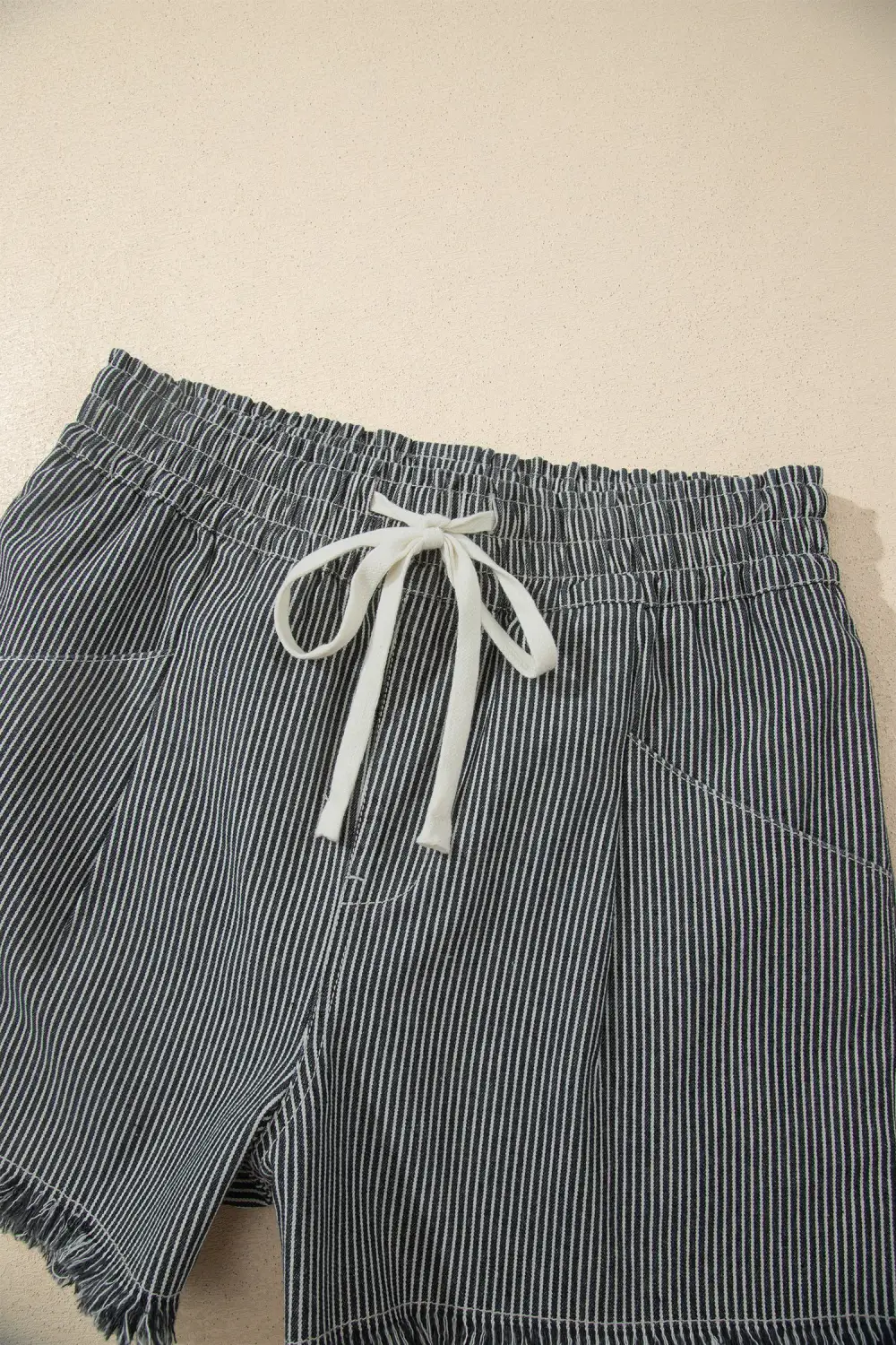 Drawstring Elastic-Waist Striped Denim Shorts