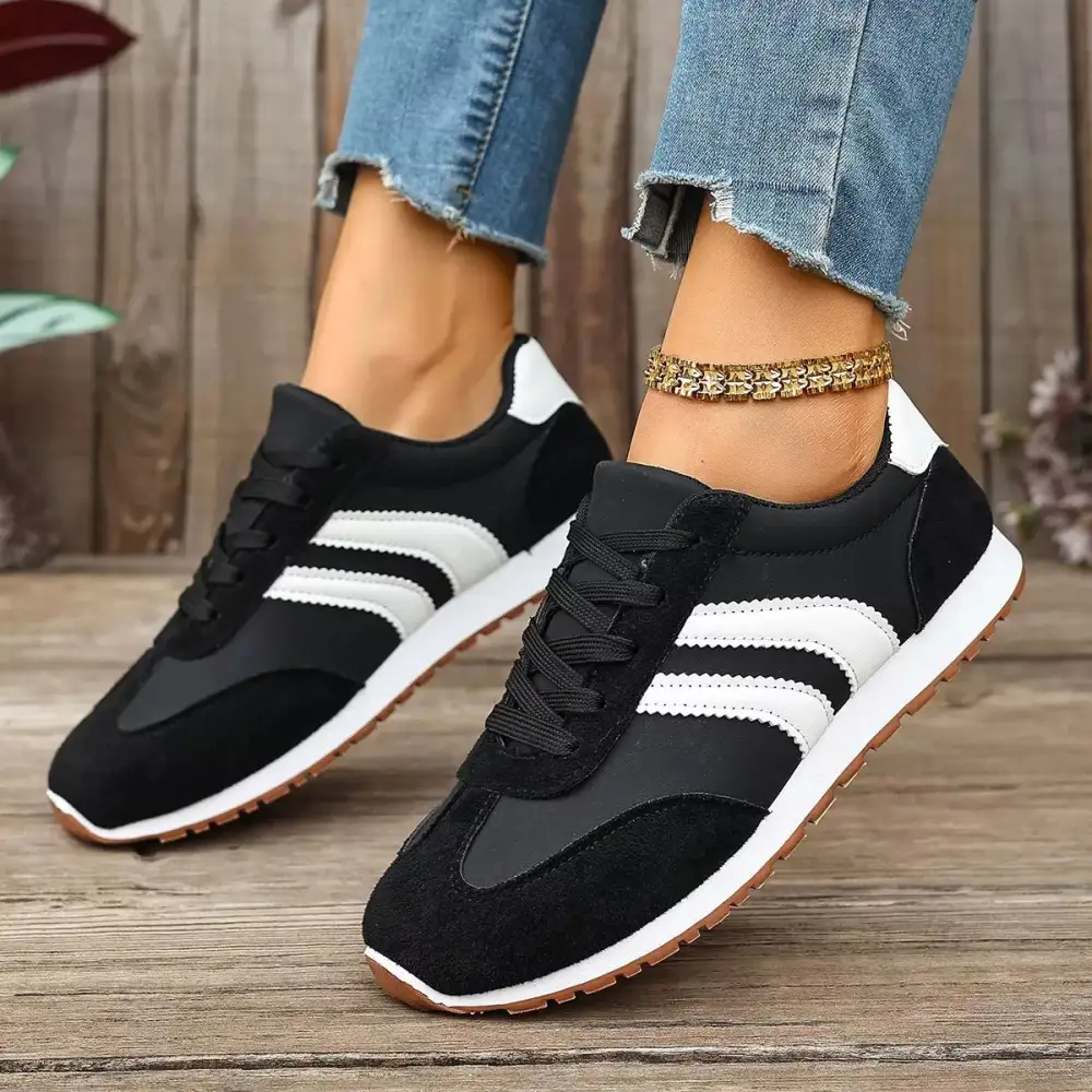 Refined Striped Lace-Up Casual Sneakers