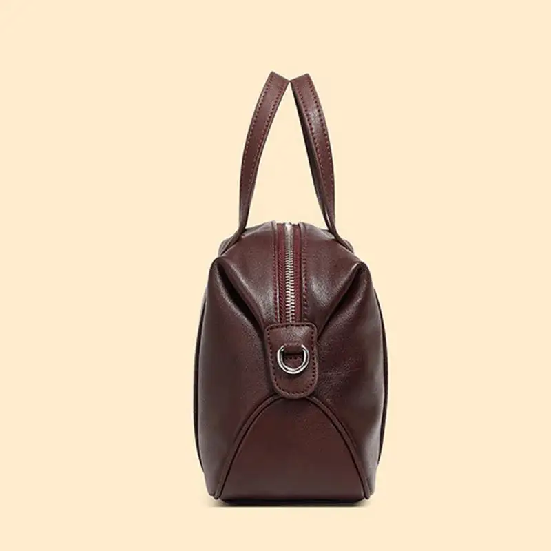 Luxe Craft: Premium Cowhide Leather Bowling Handbag