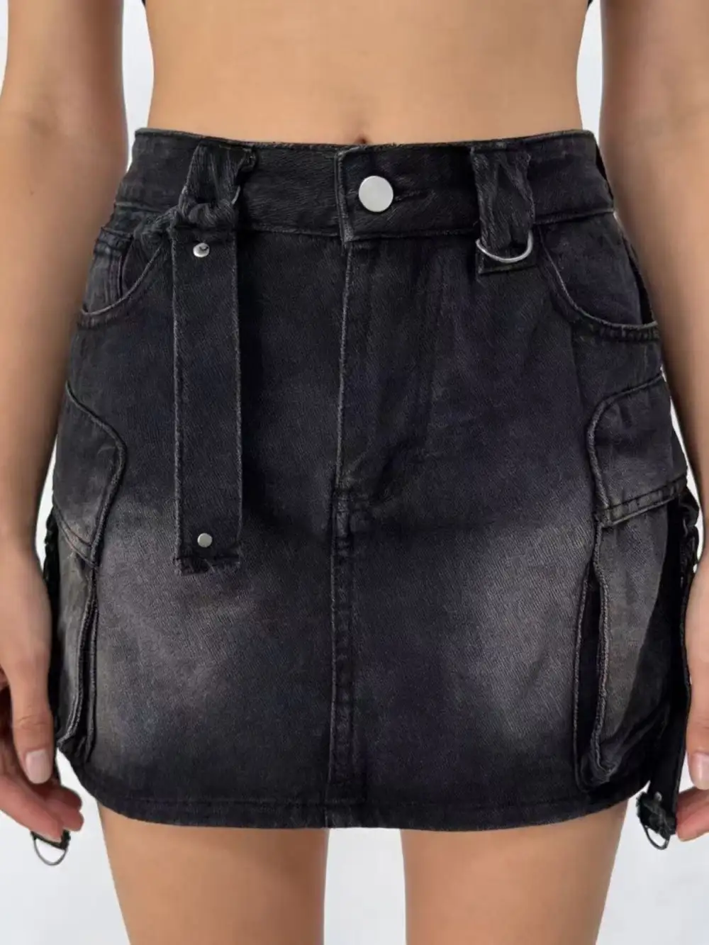Comfort Button Front Denim Detail Skirt