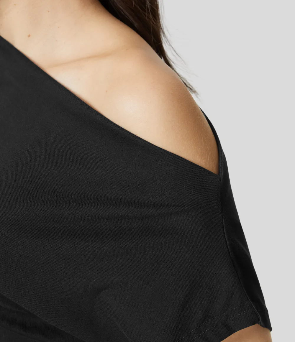 Off Shoulder Short Sleeve Ruched Casual Cotton Top