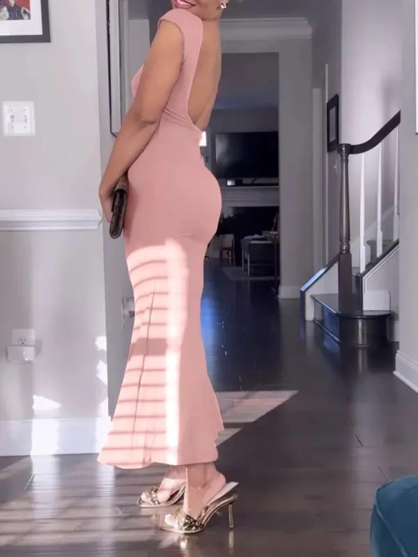 Backless Cap Sleeve Maxi Dress