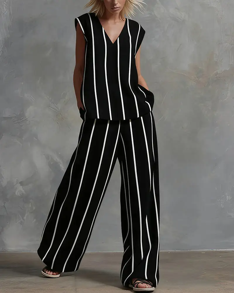 Effortless Striped Linen Two-Piece Set