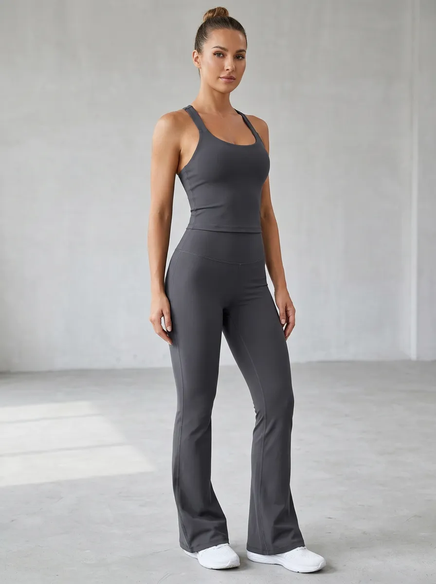 Yoga Fitness Flared-Leg Women's Tank Top Flare Pants Active Set
