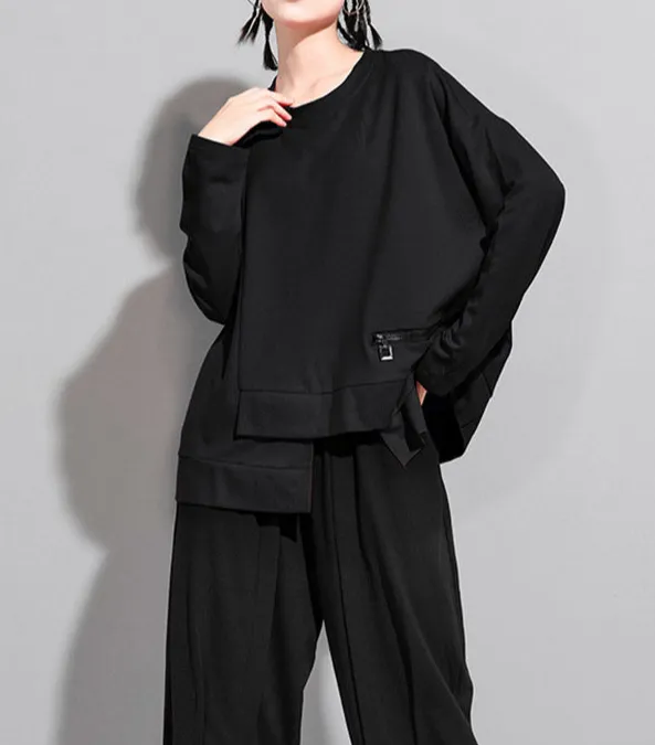 Asymmetric Panel Detail Zip Detail Relaxed T-Shirt