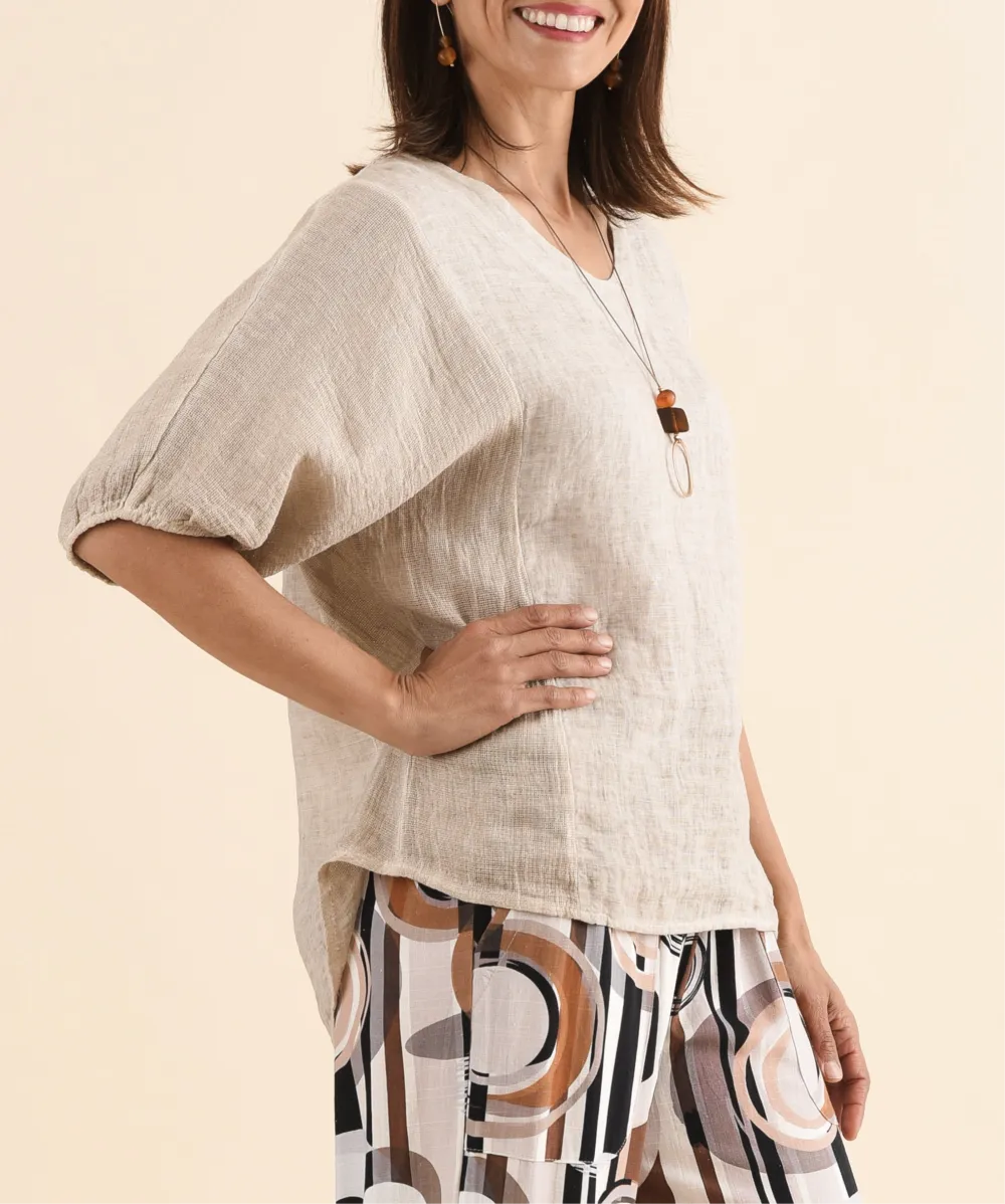 Linen Cotton Blend V-Neck Lightweight Top