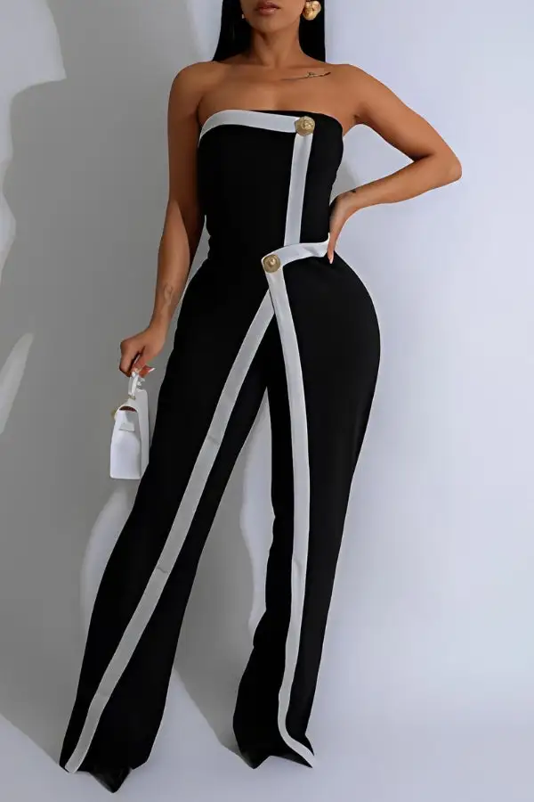 Strapless Patchwork Asymmetrical Jumpsuit