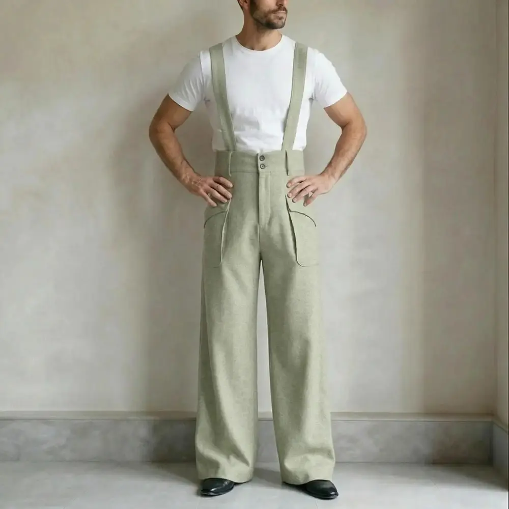 Men's Vintage Suspender Overalls High-Waisted Palazzo Jumpsuits