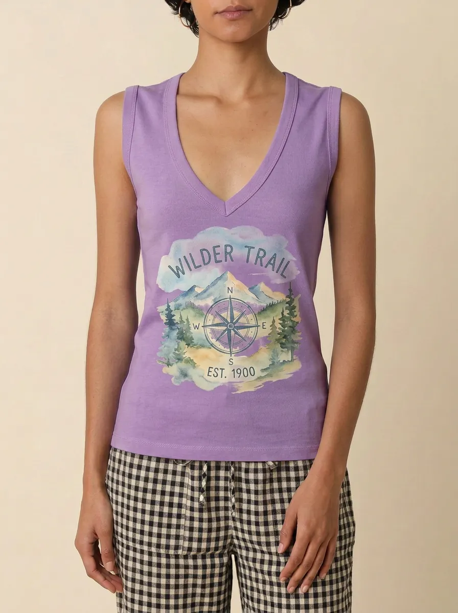Women's Hiking Lover Wilder Trail Compass Mountain Printed Tank Top