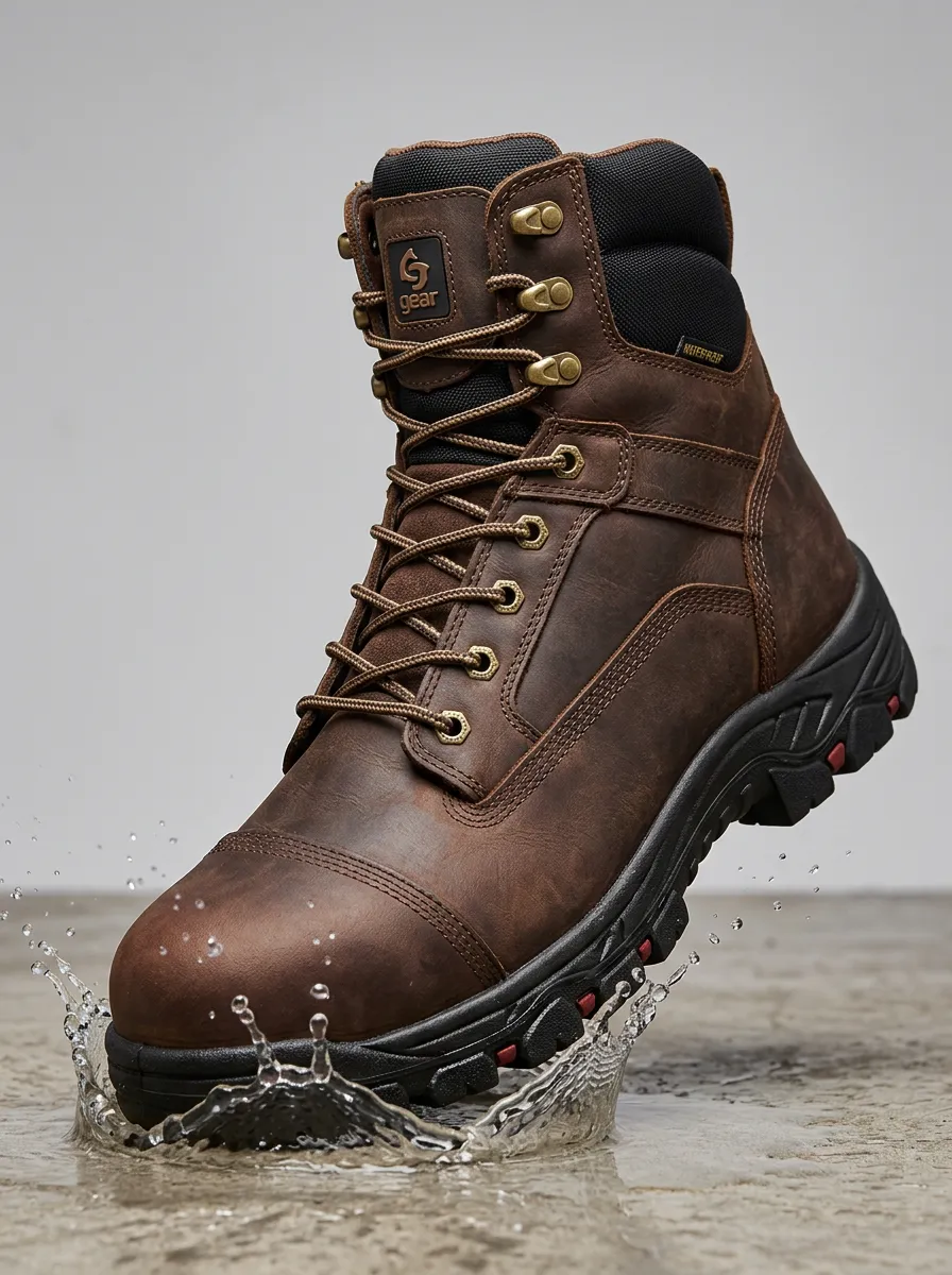 Work-Ready Leather-Look Men's Waterproof Work Boots