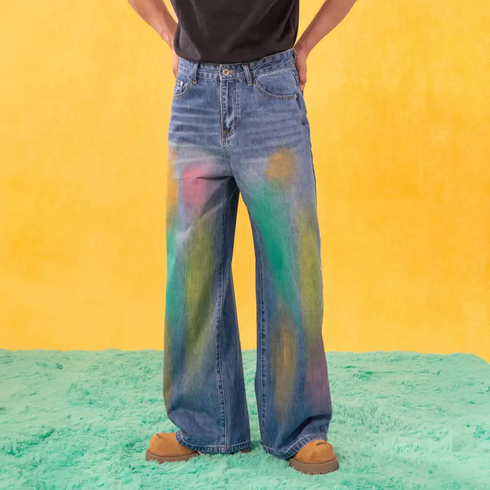 Spray-Paint Wide-Leg Jeans