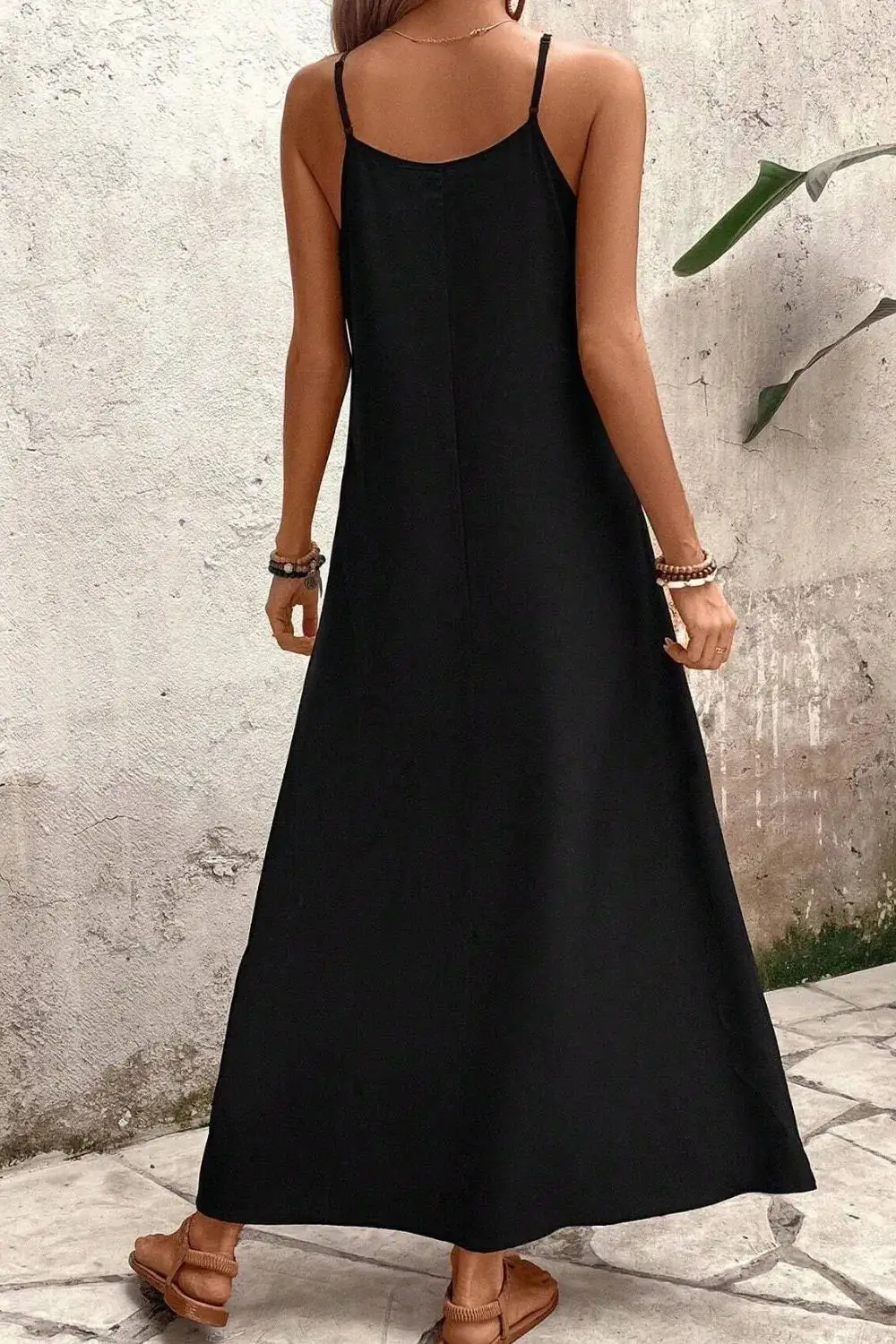 Leaf Print V-Neck Maxi Cami Dress