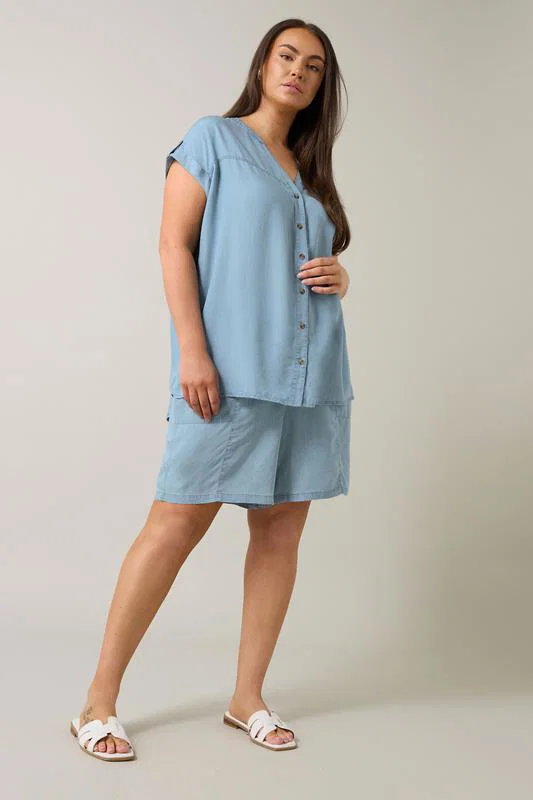 Light Blue Lyocell Short Sleeve Denim Shirt detail 2