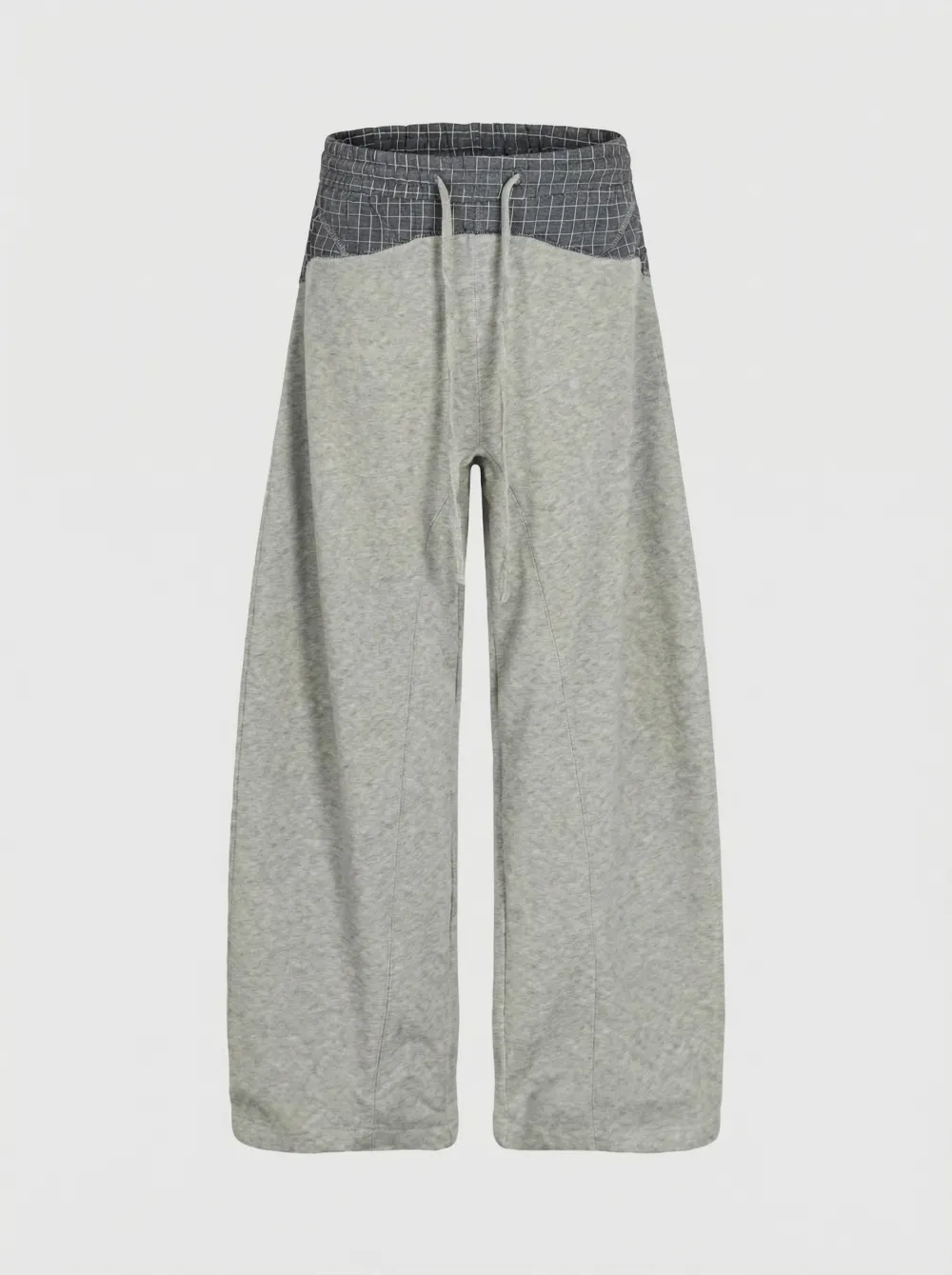 Barrel-Leg Plaid Contrast-Detail Pants