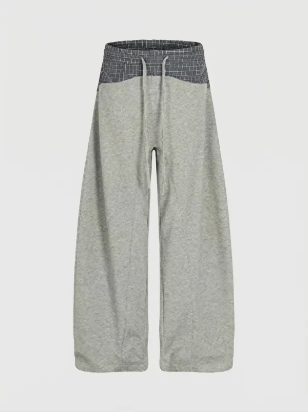 Barrel-Leg Plaid Contrast-Detail Pants
