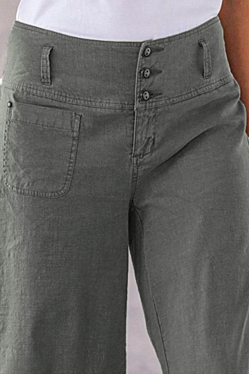 Solid Button Up Wide Leg Crop Jeans