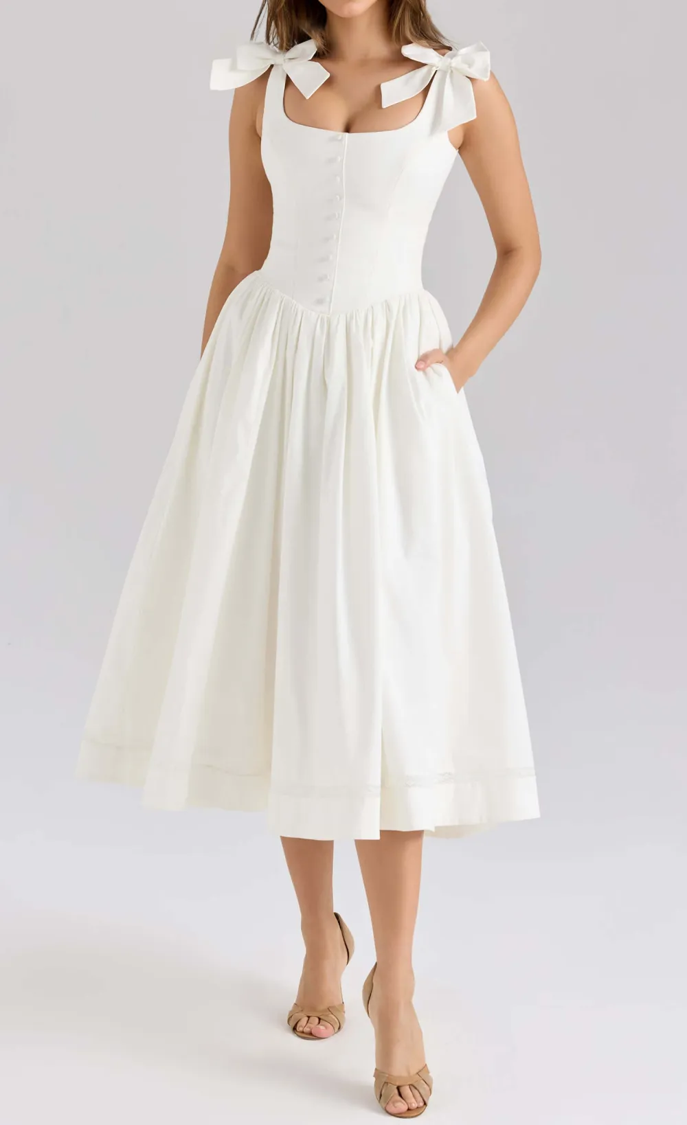 Retro Drape Bow Pleated Midi Dress