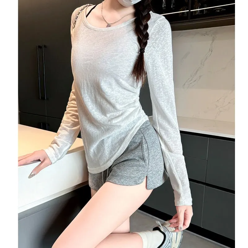 Side Drape Crew Neck Tee