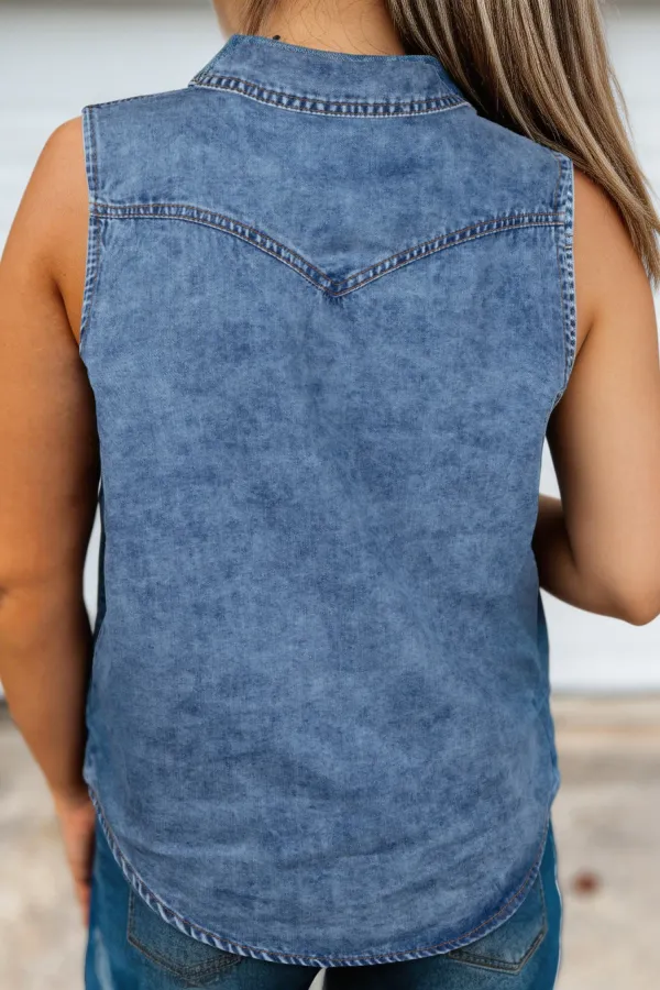 Dusk Blue Buttoned Front Collared Top