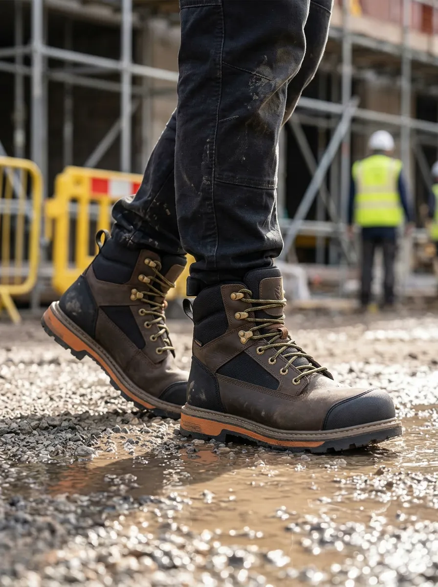 Men's Construction Waterproof Leather Printed Work Boots