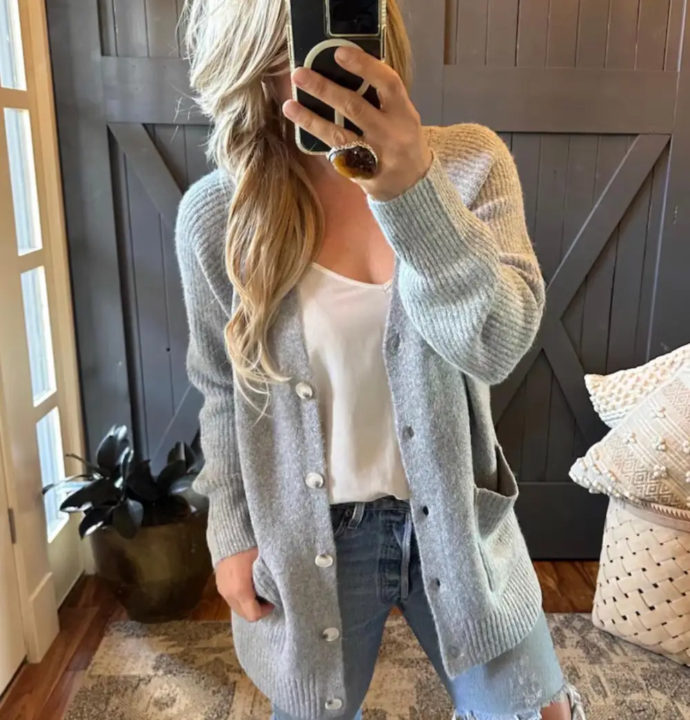 Pocketed Button Front Oversized Cardigan