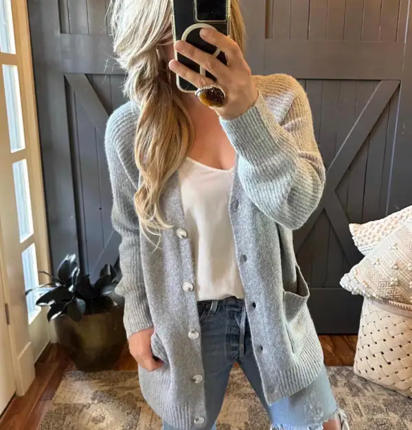 Pocketed Button Front Oversized Cardigan