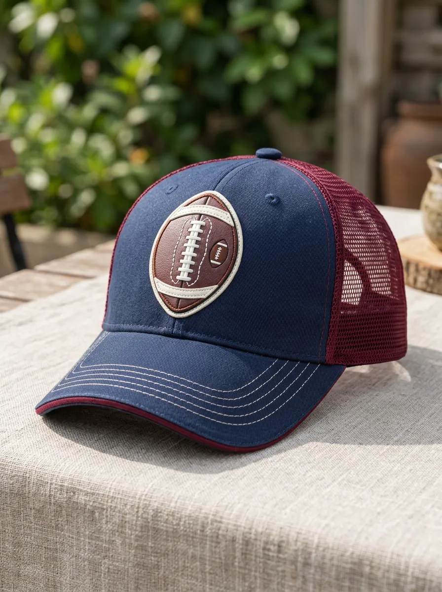 Unisex Classic American Football Lover Leather Patch Mesh Trucker Cap