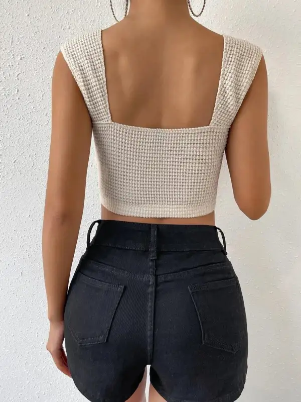 Waffle Knit Sweetheart Neck Tank