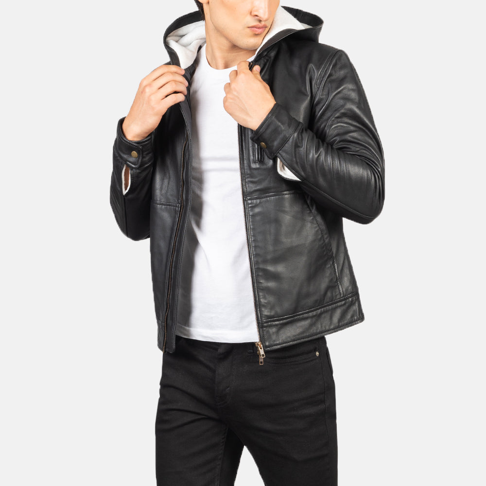 Men's Structured Bomber Hooded Leather Jacket
