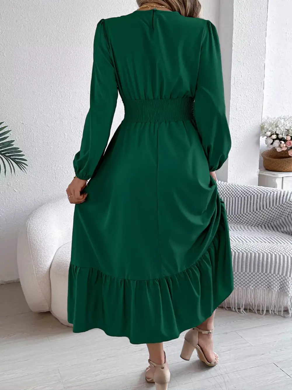 Round Neck Tiered Dress Casual