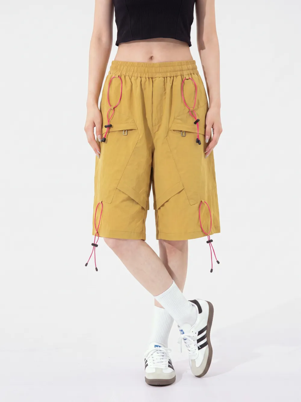 Elastic Waist Stretch Utility Casual Shorts