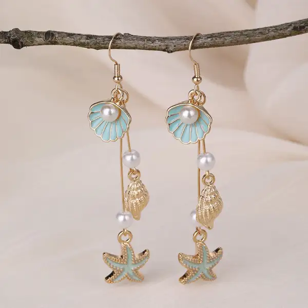 Starfish Shell Pearl Drop Earrings