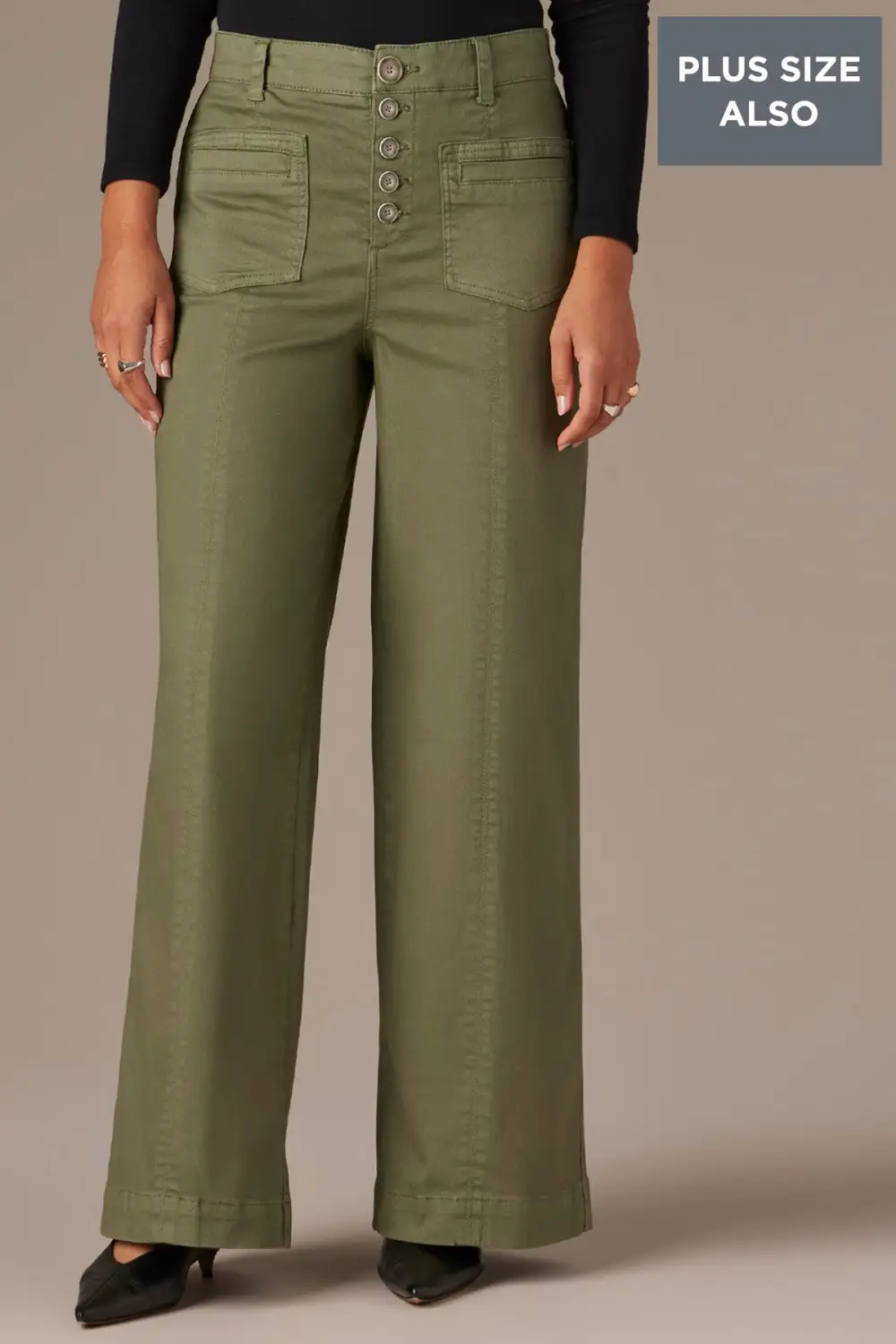 Button Fly Wide Leg Plus Size Pants