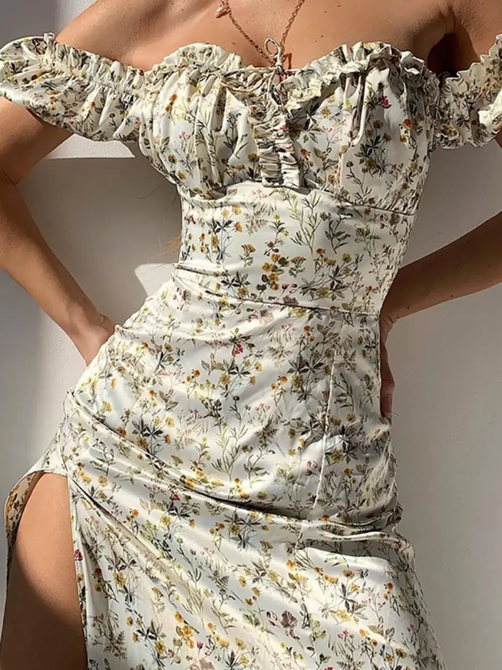 Floral Printed Slit Dress Casual