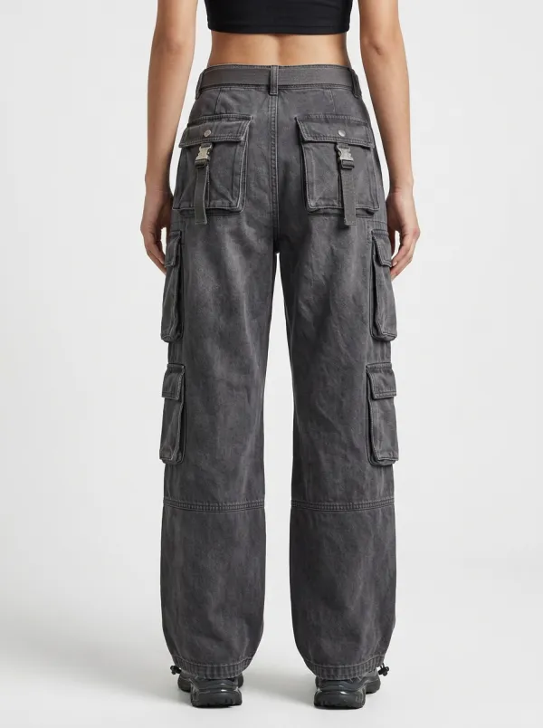 Minimal Multi Pocket Washed Finish Fit Women's Multi Pocket Cargo Pants