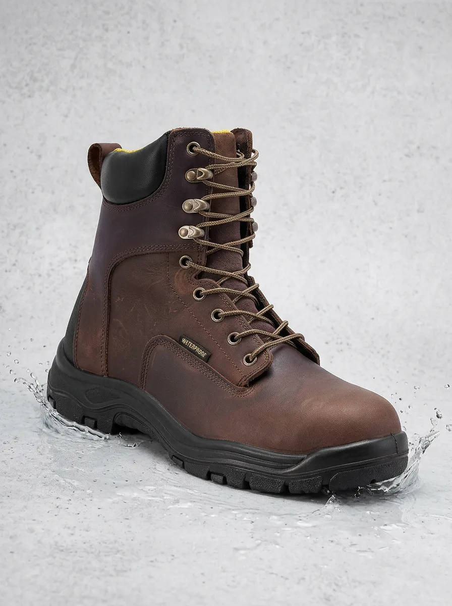 Utility-Ready Outdoor Leather-Look Men's Waterproof Work Boots