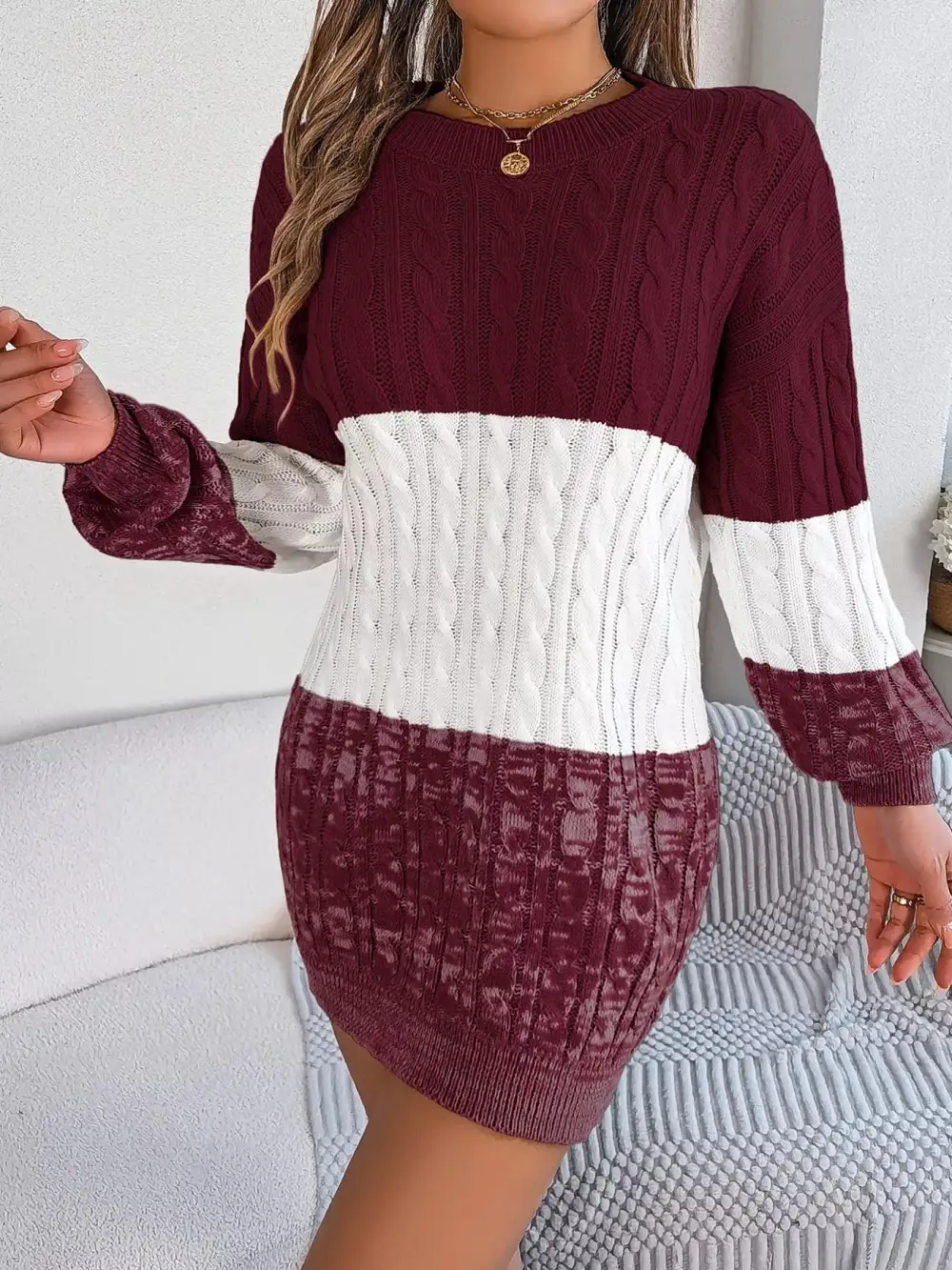 Patchwork Knit Sweater Dress