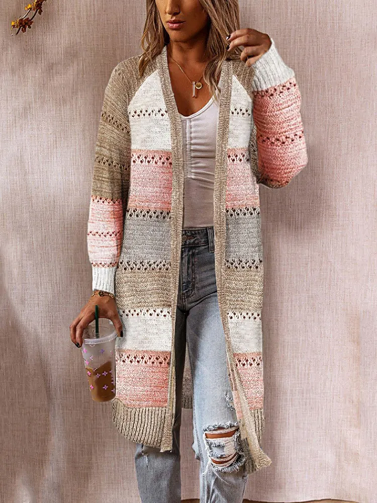 Vintage Contrast Cutout Sweater Cardigan