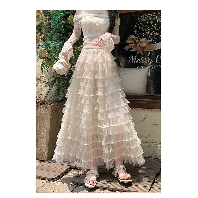 Layered Tulle Puffy Midi Skirt