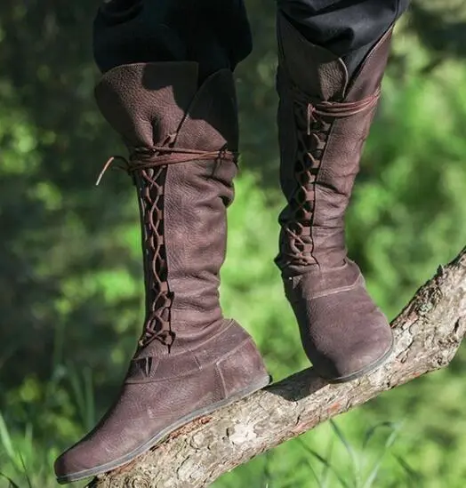 Round Toe Flat Heel Solid Wide Calf Lace-Up Boots