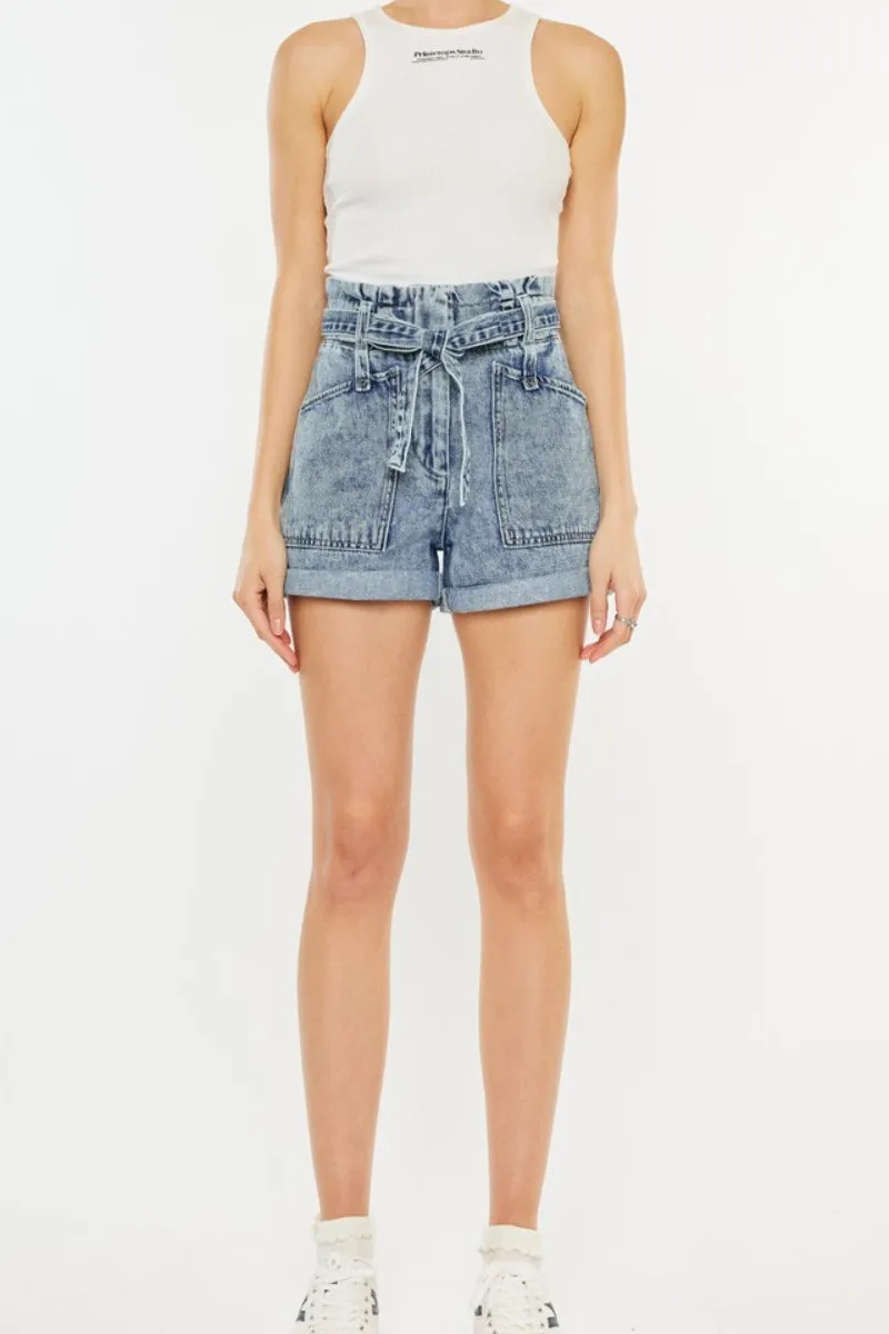 Ultra High Rise Paperbag Denim Shorts