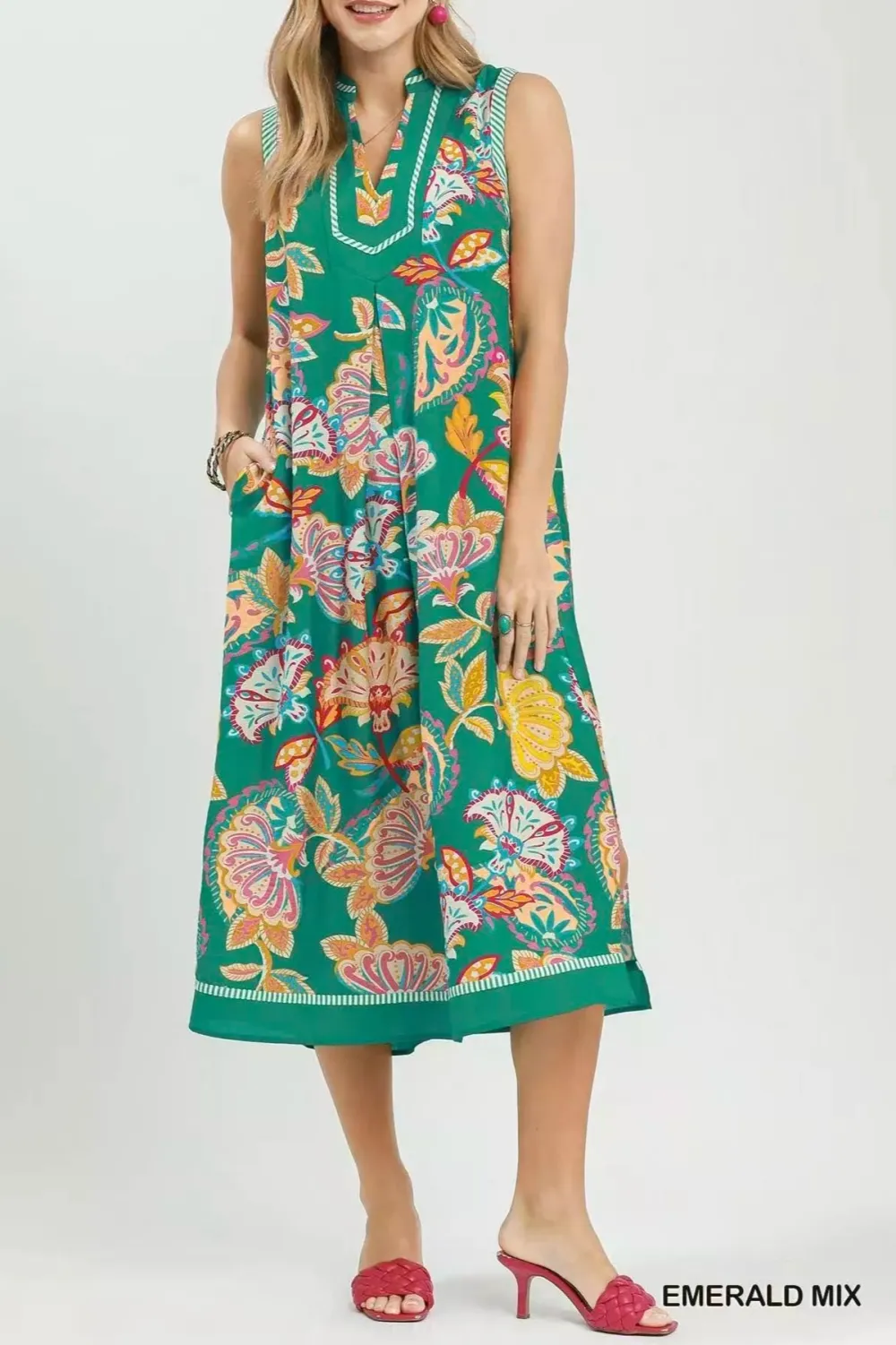 Everyday Paisley Print Sleeveless Side Slit Midi Dress