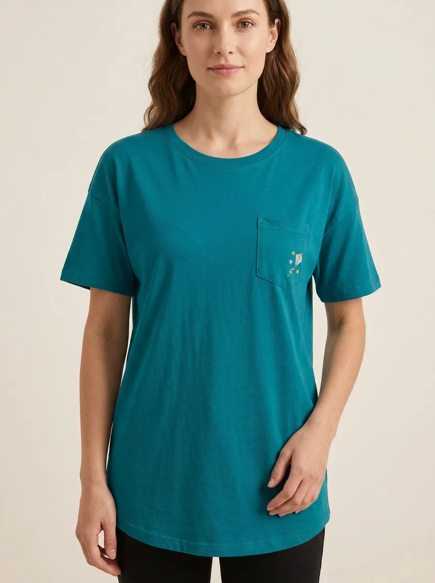 Women's Kite Embroidered Pocket Crewneck T-Shirt