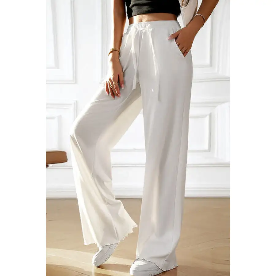 Drawstring Wide Leg Pants with Pocketed