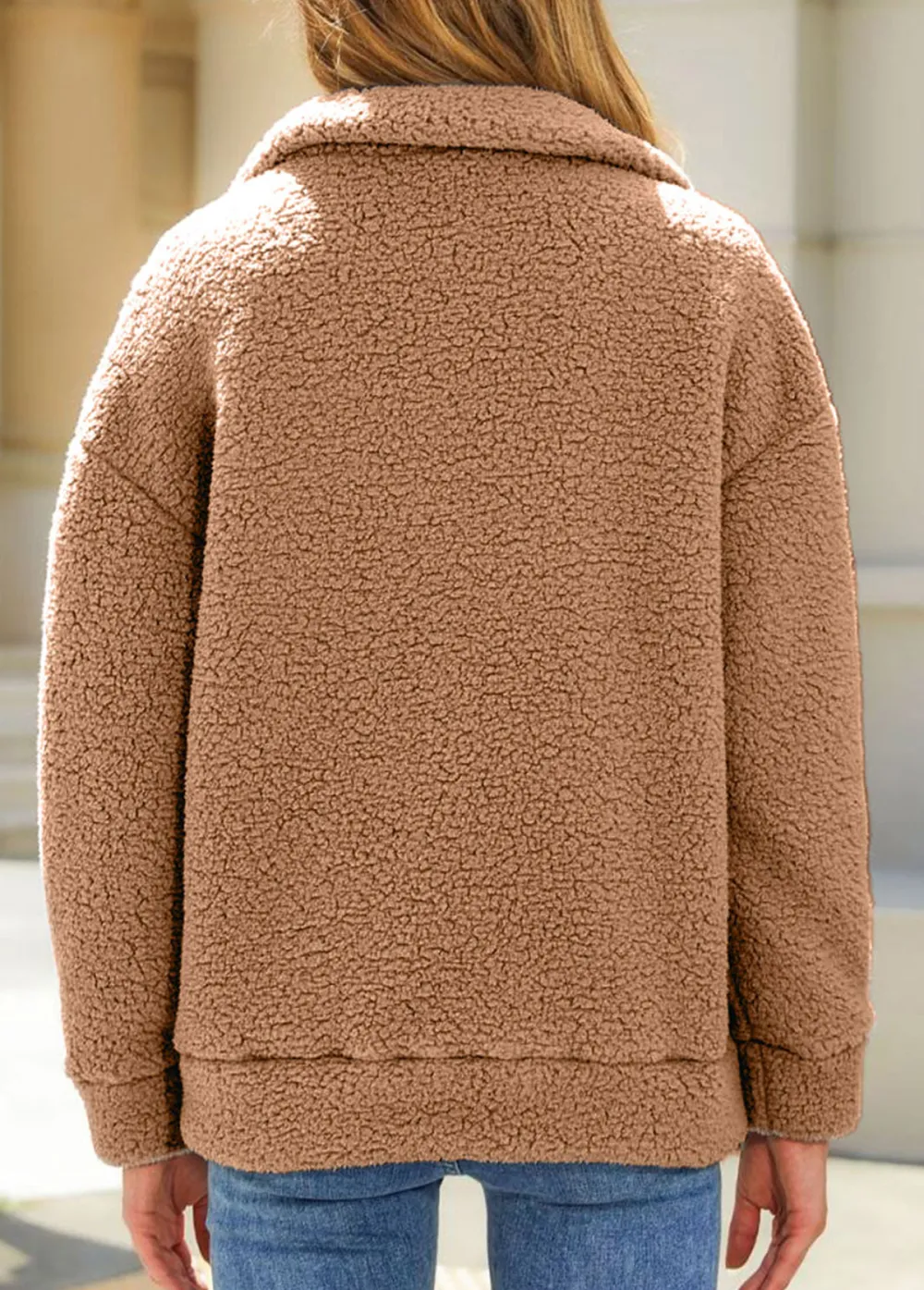 Light Coffee Pocket Long Sleeve Turn Down Collar Coat