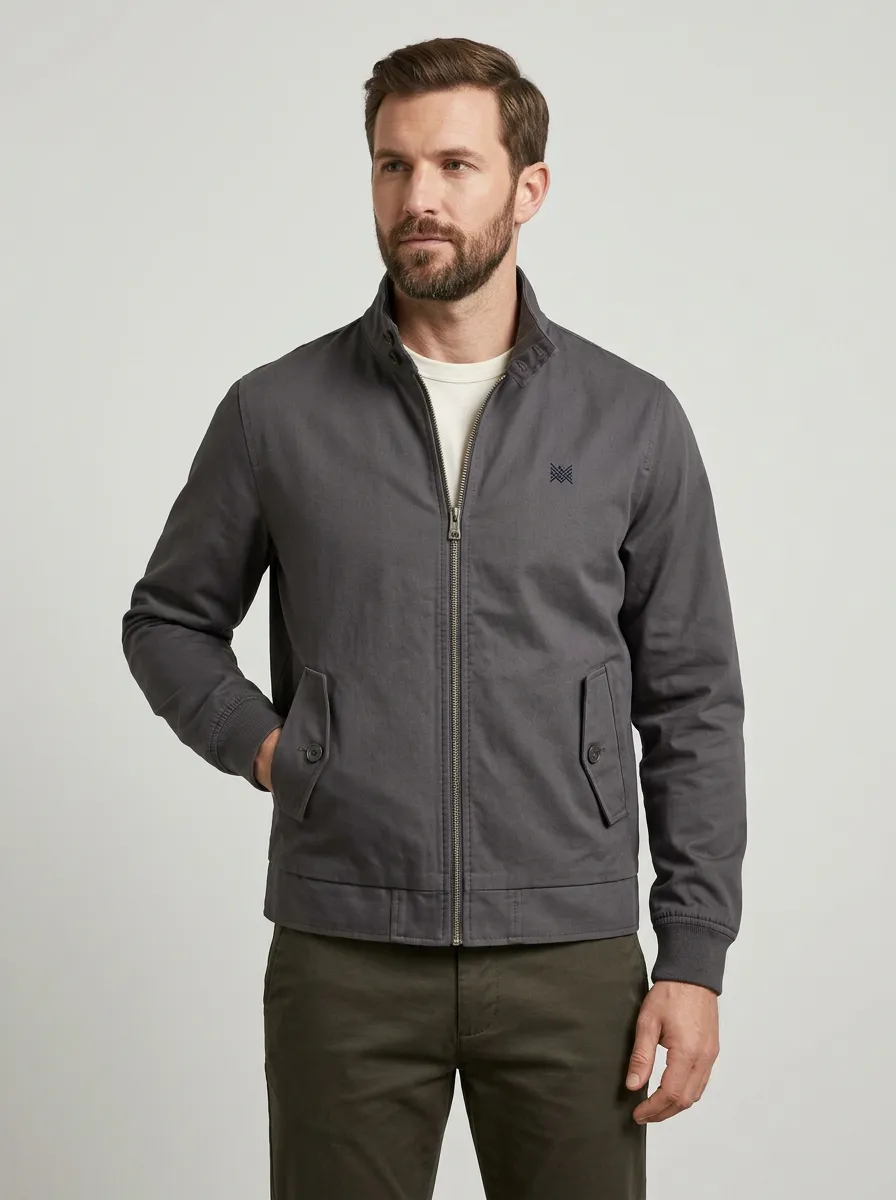 Men's Minimalist Logo Embroidered Grey Zip-Up Jacket