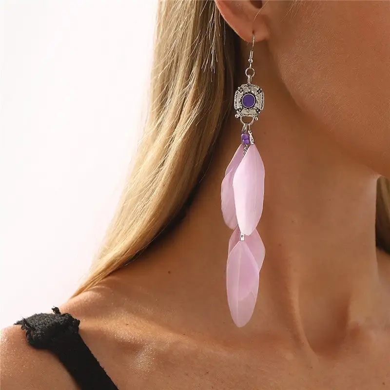Feather Fringe Drop Earrings