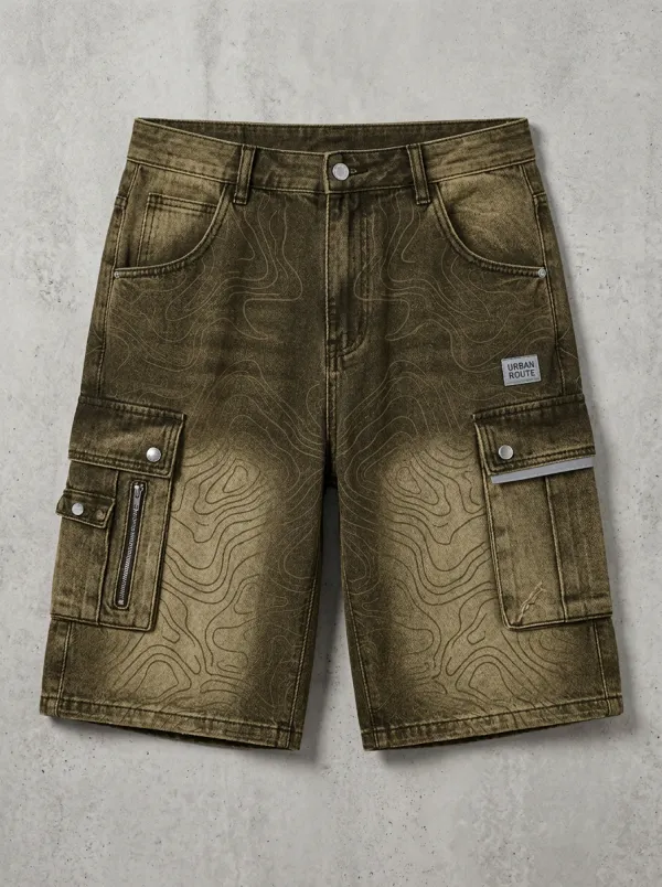 Outdoor Cargo Denim Topographic Men's Cargo Shorts